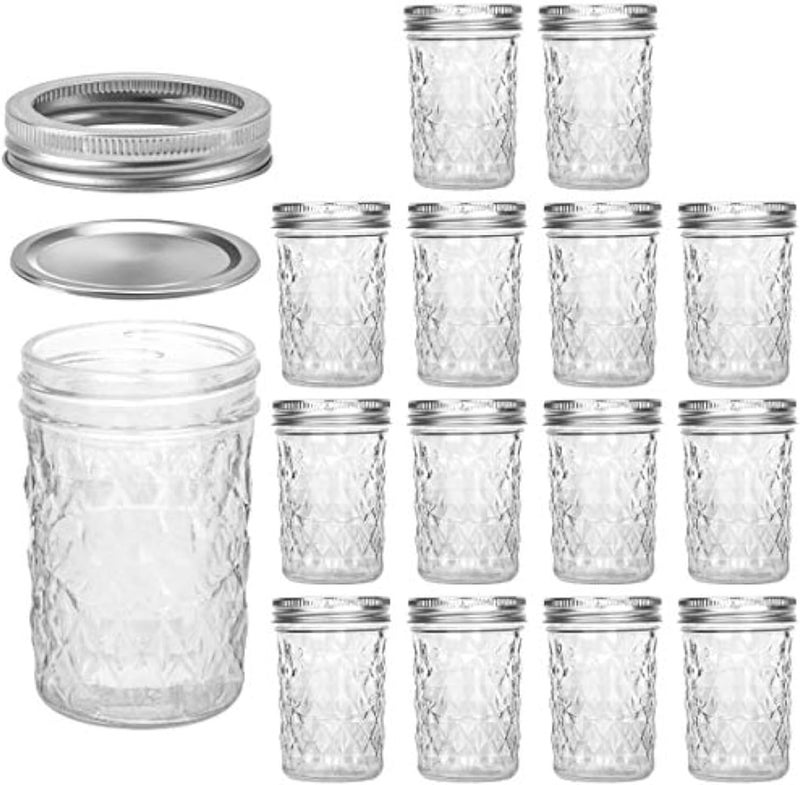 VERONES Mason Jars 8 OZ, 8 OZ Canning Jars Jelly Jars With Regular Lids, Ideal for Jam, Honey, Wedding Favors, Shower Favors, 15 PACK - Image 1